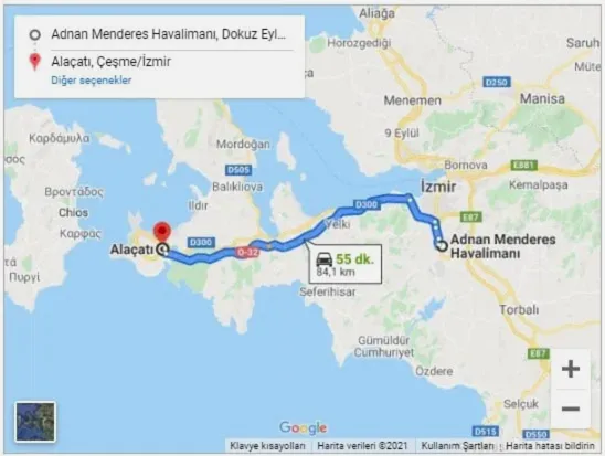 Bakı Havalimanı Alaçatı arası 84km