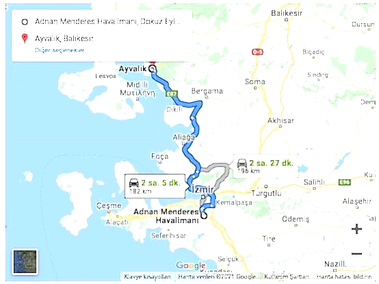 Bakı Havalimanı Ayvalık Arası 182km