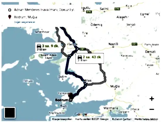 Bakı Havalimanı Bodrum Arası 218km
