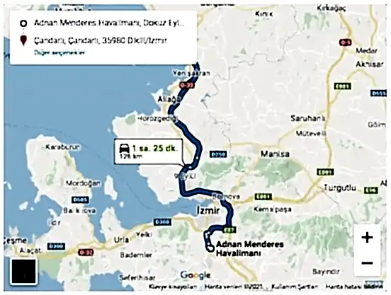 Bakı Havalimanı Çandarlı Arası 126km