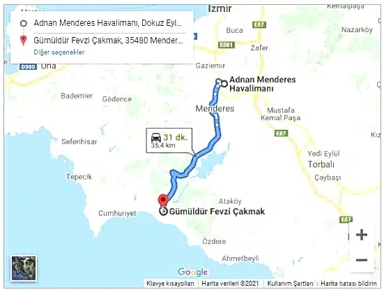Bakı Havalimanı Gümüldür Arası 35,4km
