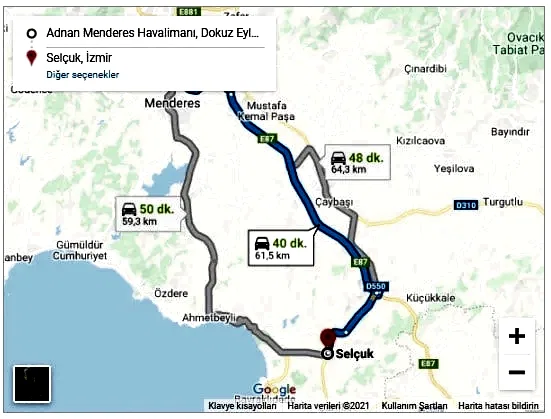 Bakı Havalimanı Selçuk Arası 61,5km