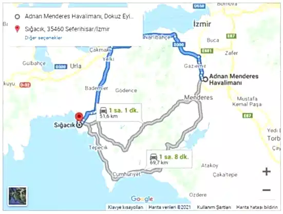 Bakı Havalimanı Sığacık Arası 51,6km